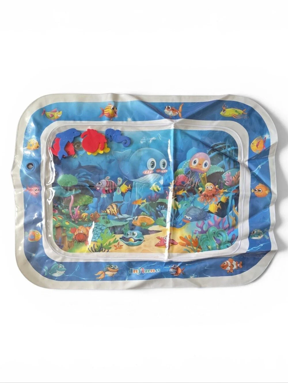 Infinno Blue Inflatable Tummy Time Water Play Mat - Underwater Aquarium Design